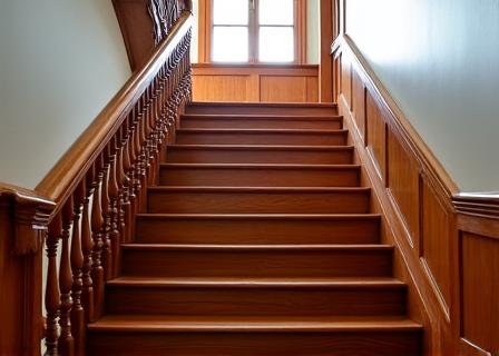 Gerestaureerde houten trap met balustrade
